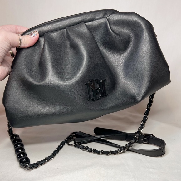 Badgley Mischka Slouch Handbag Clutch Convertible Gunmetal Detachable Strap - Picture 3 of 10